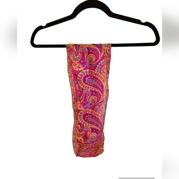 Silk Scarf, pink and yellow hand stitched, Made in India - Picture 1 of 5